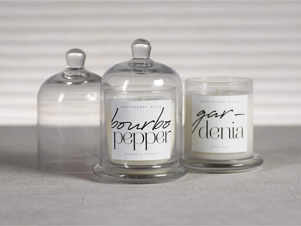 Bourbon Pepper Scented Candle Jar Glass Dome Clear Wax - Diamond Home USA