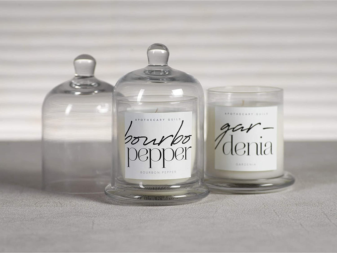 Bourbon Pepper Scented Candle Jar Glass Dome Clear Wax - Diamond Home USA