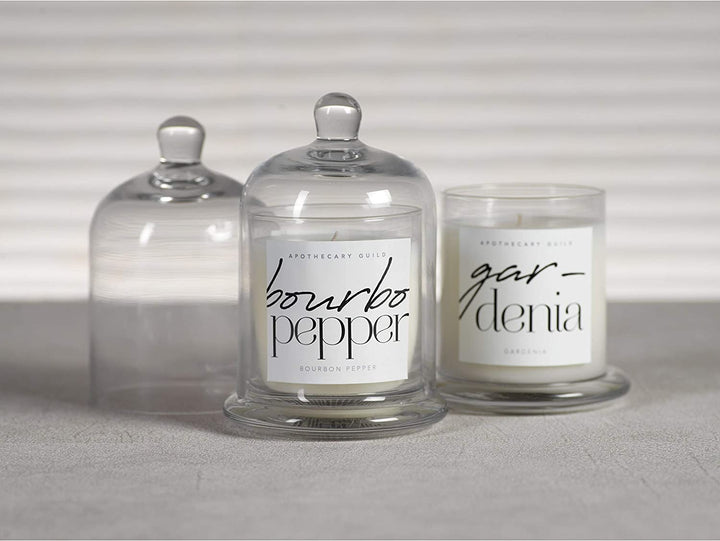 Bourbon Pepper Scented Candle Jar Glass Dome Clear Wax - Diamond Home USA