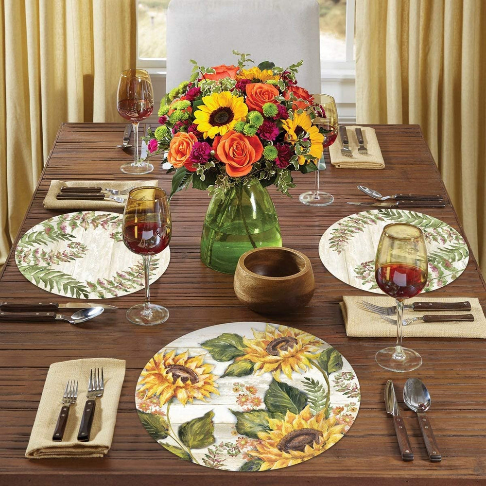 Wipe Clean Round Shaped Placemats Set 4 Sunflowers Color Plastic - Diamond Home USA