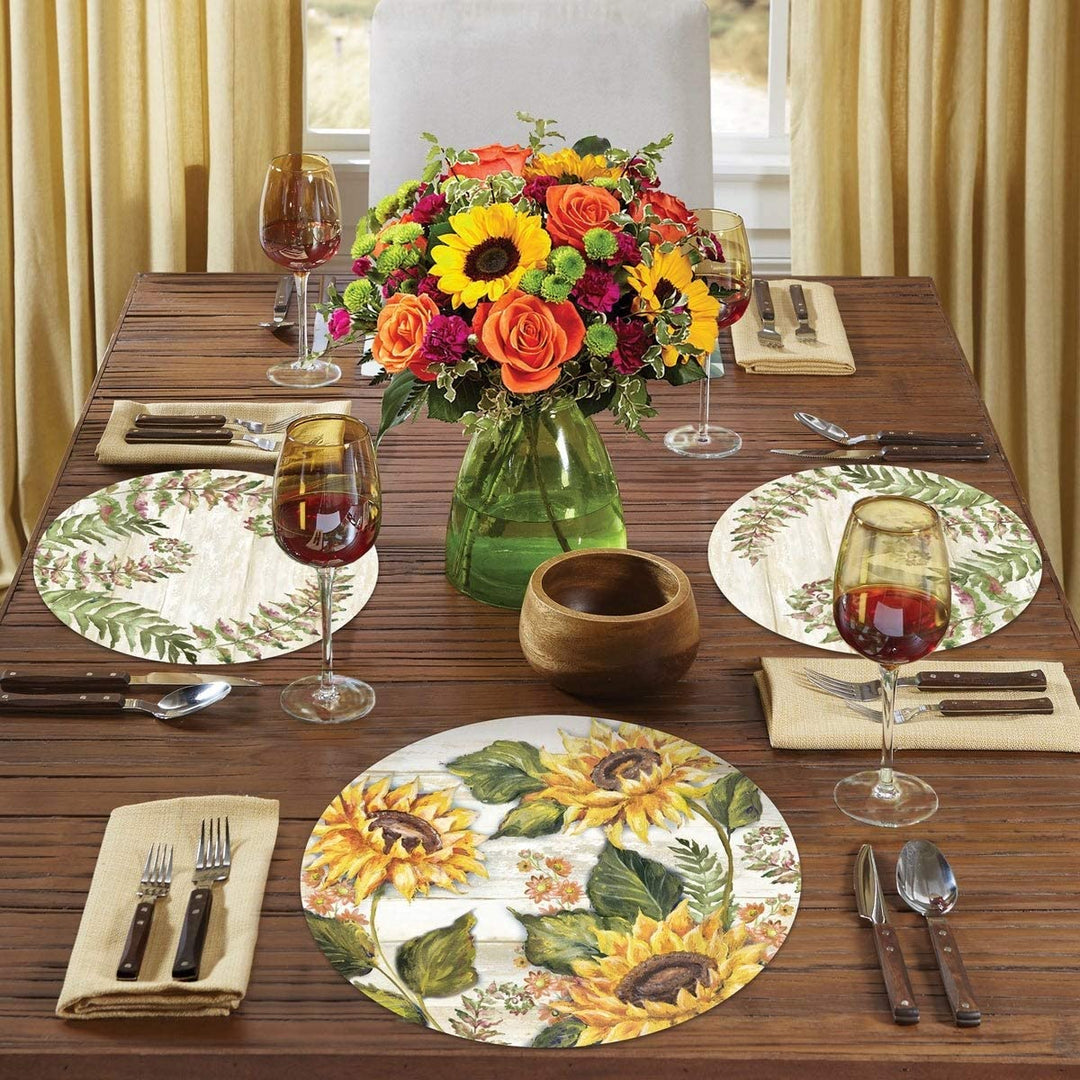 Wipe Clean Round Shaped Placemats Set 4 Sunflowers Color Plastic - Diamond Home USA