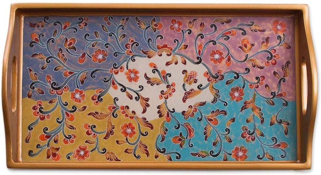 Handmade Joy Painted Glass Tray (Peru) Color Floral Modern Contemporary Rectangle 1 Piece - Diamond Home USA