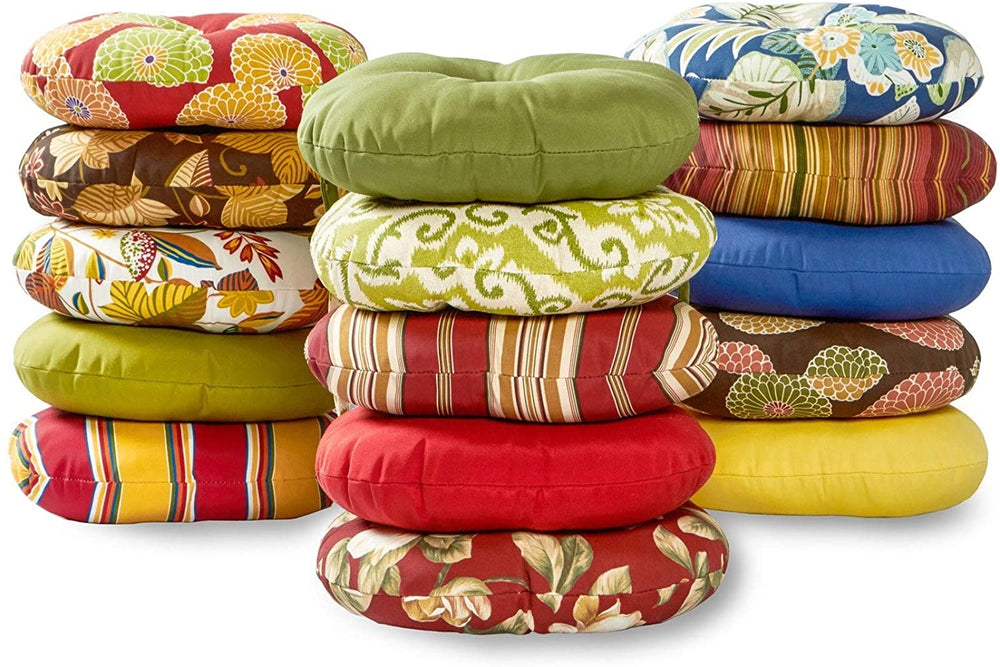 Outdoor 15 inch Stripe Bistro Chair Cushions (Set 2) Red Yellow Striped Traditional Transitional Polyester Fade Resistant Uv Water