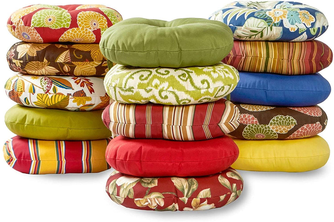 Outdoor 15 inch Stripe Bistro Chair Cushions (Set 2) Red Yellow Striped Traditional Transitional Polyester Fade Resistant Uv Water