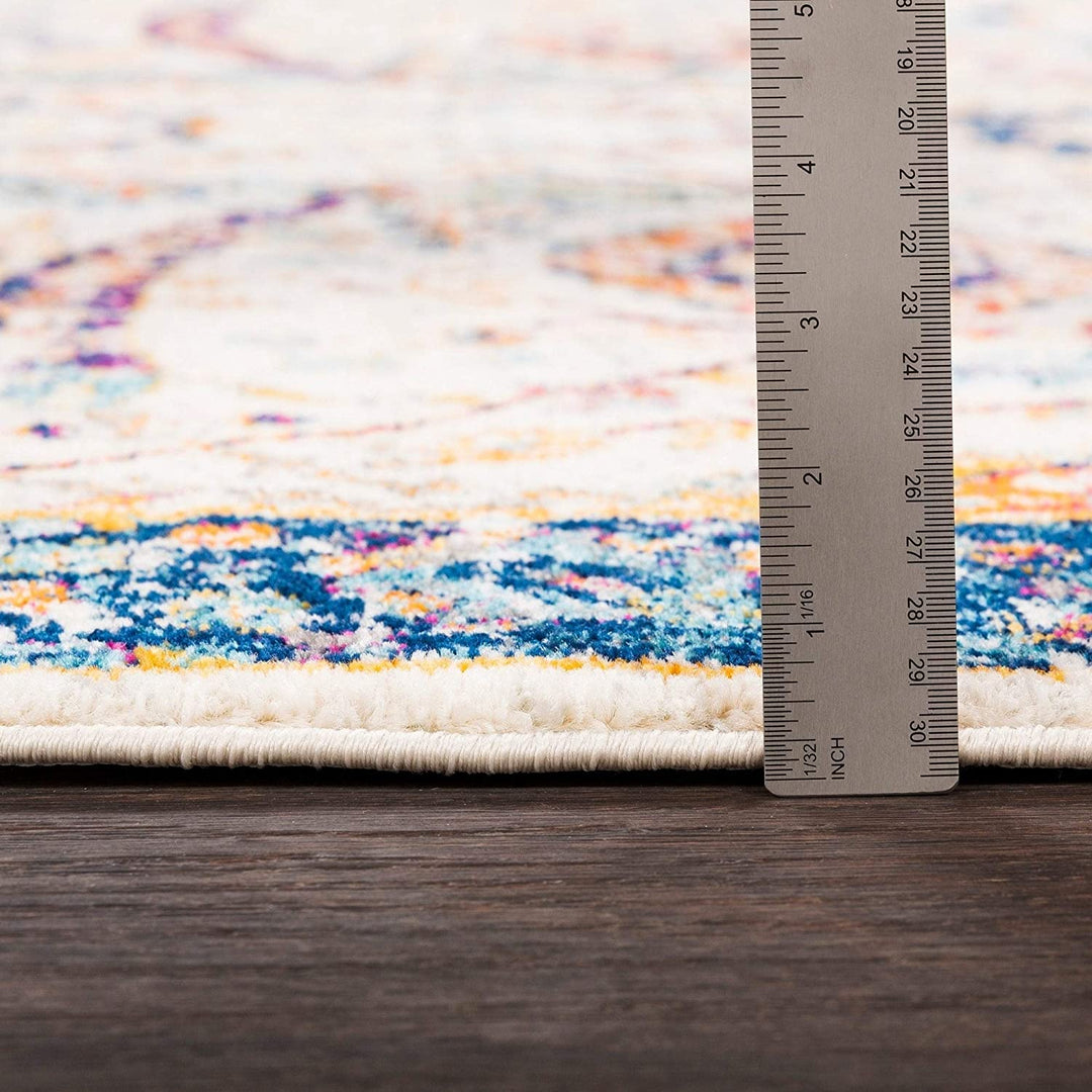 MISC Distressed Vintage Area Rug 6'7" X 9' White Border Oriental Traditional Rectangle Polypropylene Synthetic Latex Free Pet Friendly Stain Resistant
