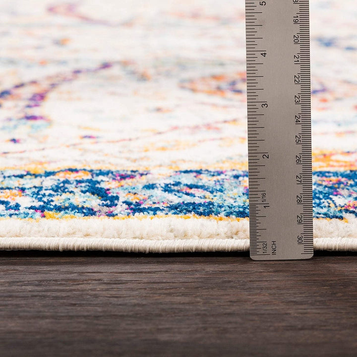 MISC Distressed Vintage Area Rug 6'7" X 9' White Border Oriental Traditional Rectangle Polypropylene Synthetic Latex Free Pet Friendly Stain Resistant