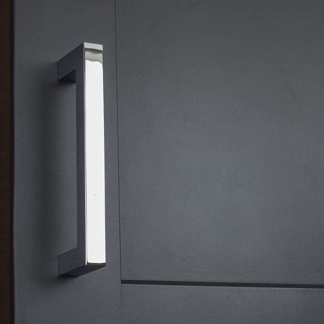 5 Pack 3 3/4 Cc Polished Chrome Solid Square Bar Pulls Modern Contemporary Zinc Finish