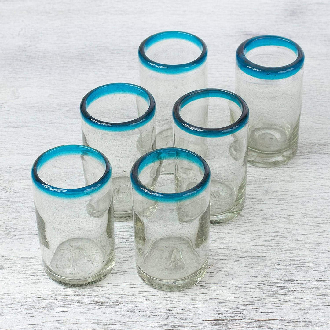 Handmade Recycled Glass Tumblers Sky Blue Halos Set 6 (Mexico) Clear - Diamond Home USA