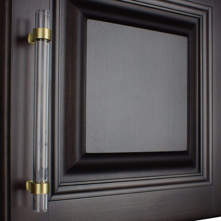 5 Pack 6 1/4 Center Clear Acrylic Satin Gold Pulls Modern Contemporary Finish