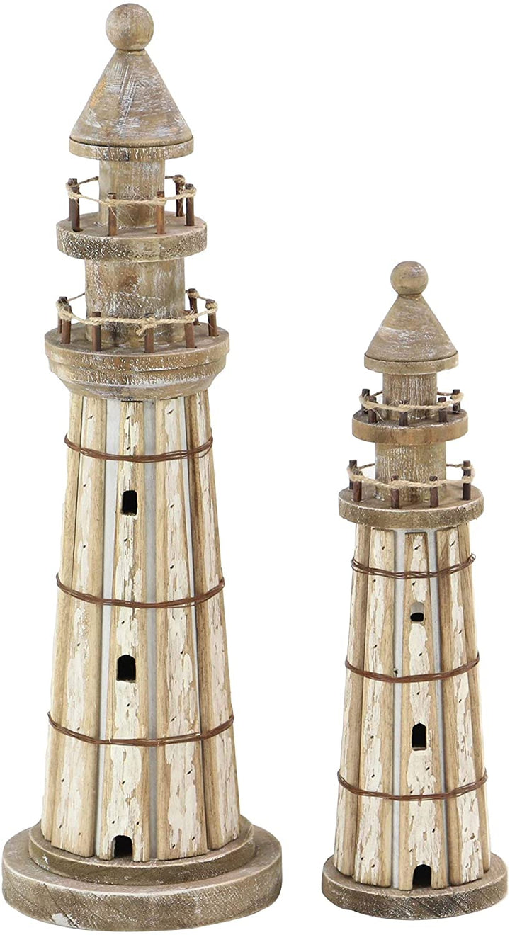 Set 2 Coastal Inspired Stained Wood Brown Lighthouse