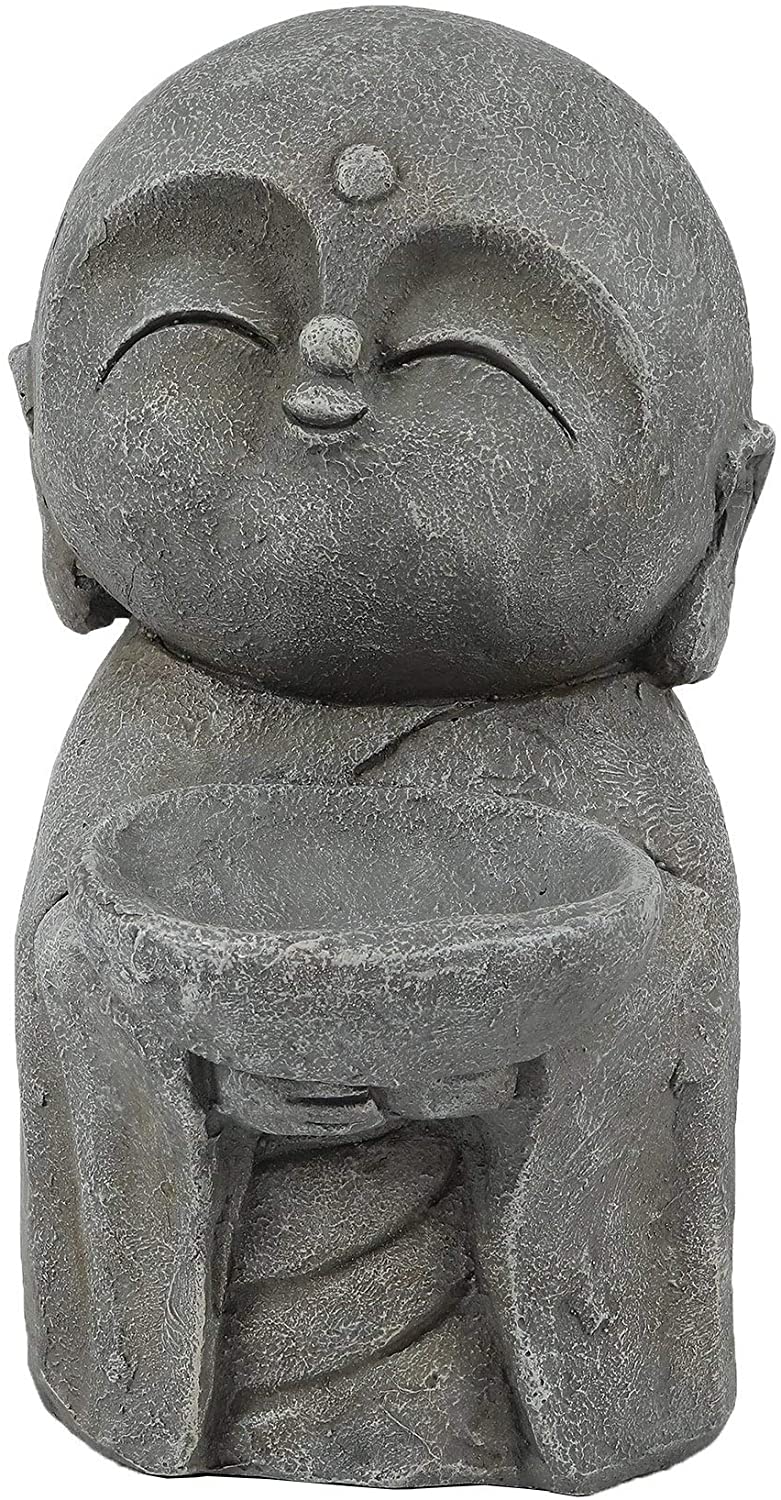 Gray Mgo Little Buddha Monk Bowl Garden Statue Grey Oriental Magnesium Oxide Handmade - Diamond Home USA