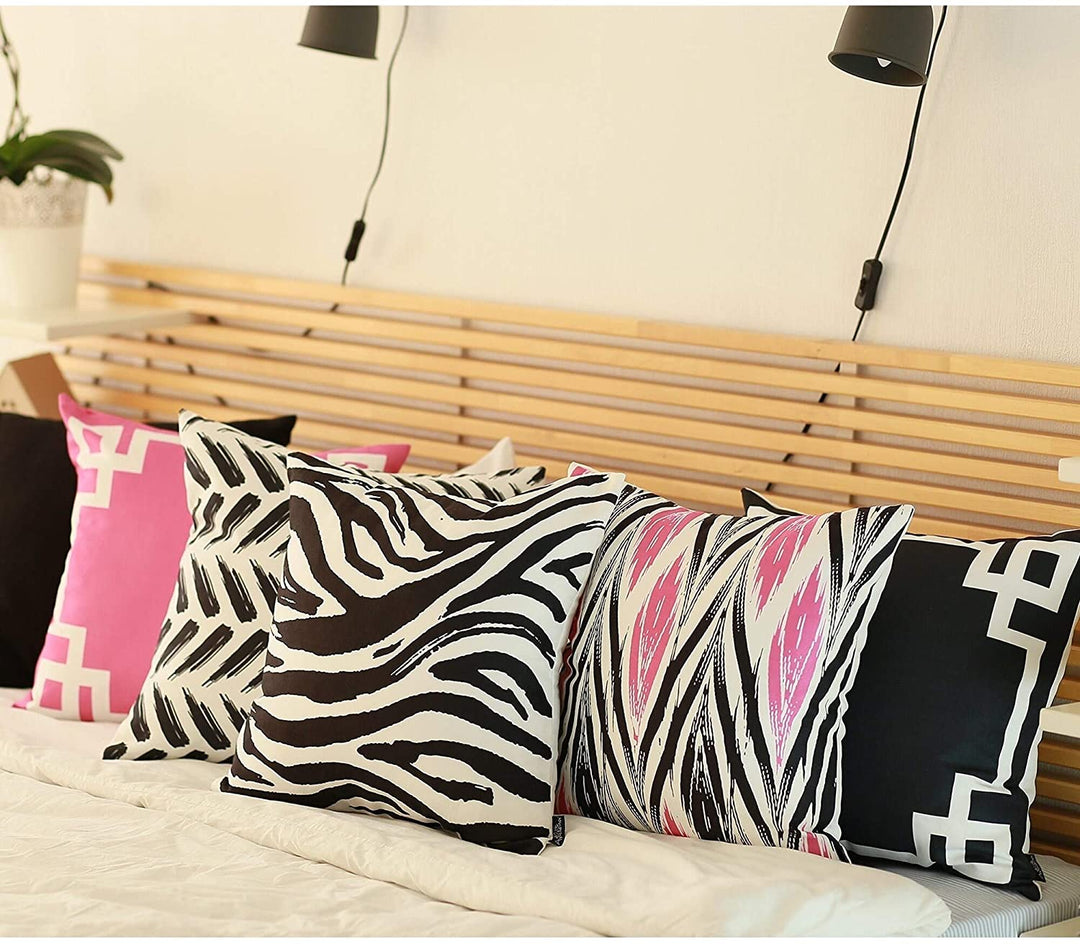 Geometric Pink White 18 inch Throw Pillow Cover Color Mid Century Modern Polyester Removable - Diamond Home USA