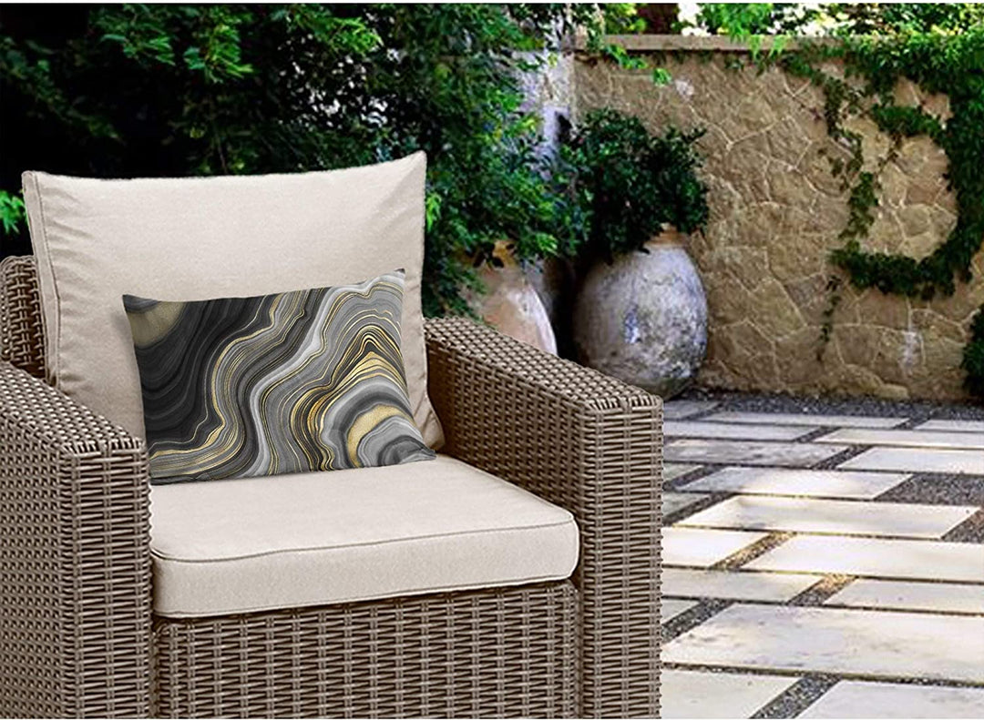 Indoor|Outdoor Lumbar Pillow by Designs 20x14 Black Geometric Modern Contemporary Polyester Removable Cover