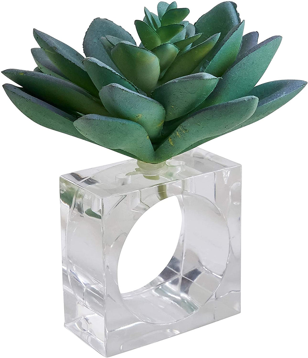 MISC Succulent Design Napkin Ring Holders (Set 4) Blue Acrylic Plastic