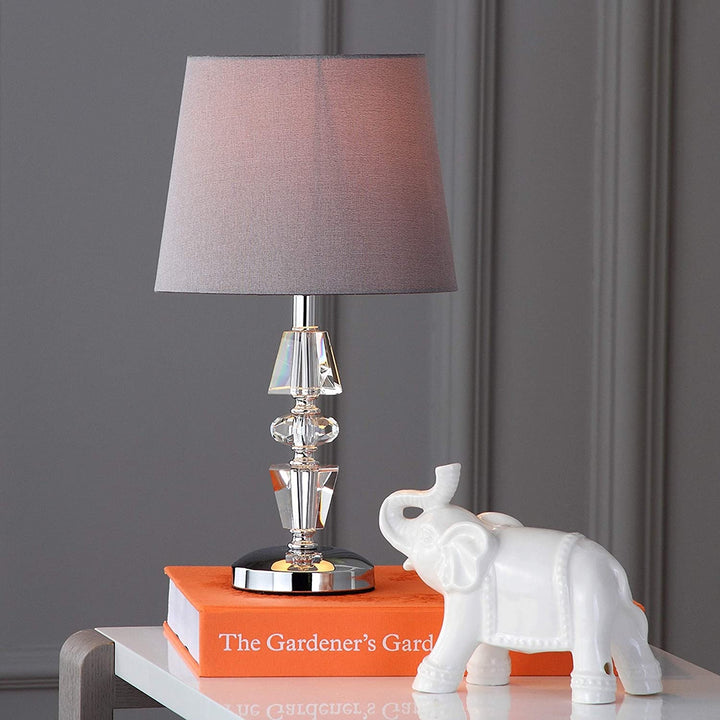 MISC Lighting 15 inch Grey Shade Tiered Crystal Table Lamp (Set 2) 9"x9"x16" Clear Chrome Bulbs Included