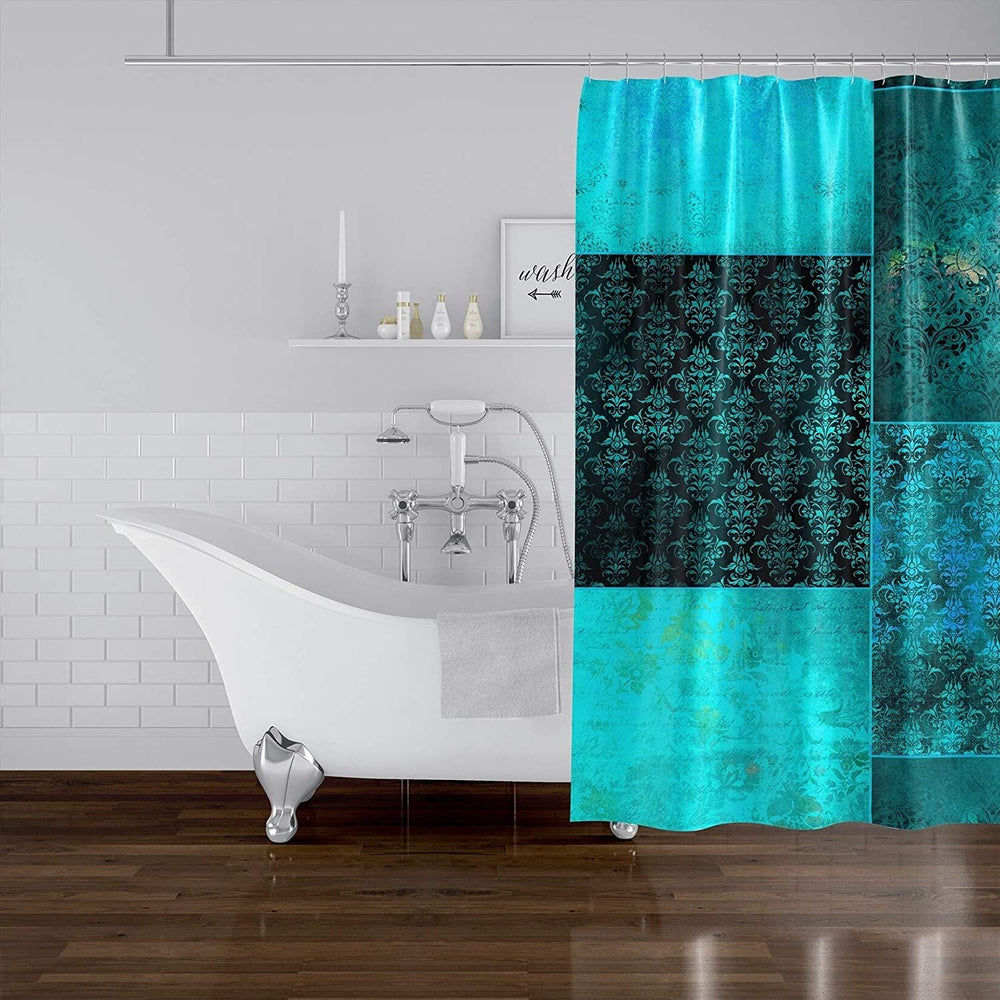 MISC Eclectic Bohemian Patchwork Teal Shower Curtain by 71x74 Blue Patchwork Bohemian Eclectic Polyester