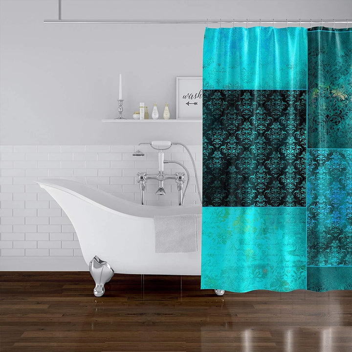 MISC Eclectic Bohemian Patchwork Teal Shower Curtain by 71x74 Blue Patchwork Bohemian Eclectic Polyester