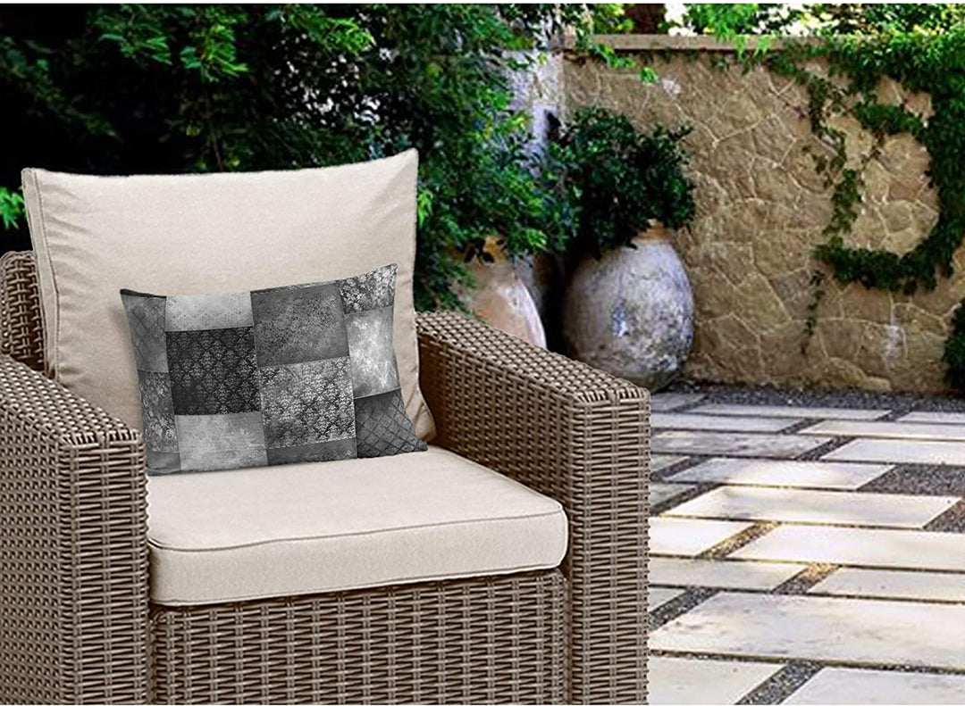 MISC Eclectic Bohemian Patchwork Dark Grey Indoor|Outdoor Lumbar Pillow 20x14 Grey Patchwork Bohemian Eclectic Polyester Removable Cover