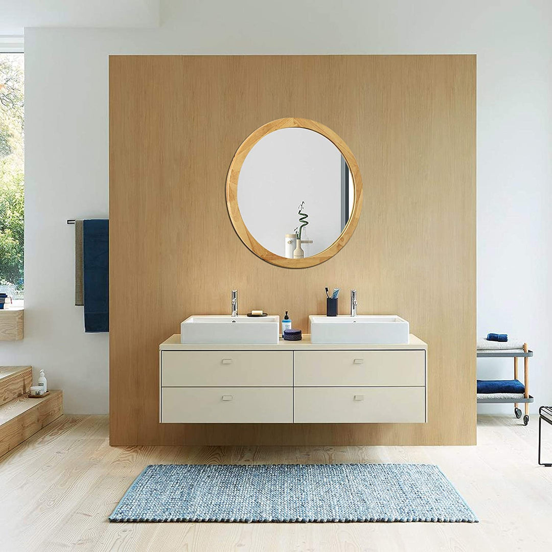 Maple Wall Mounted Round Accent Mirror Mid Century Modern