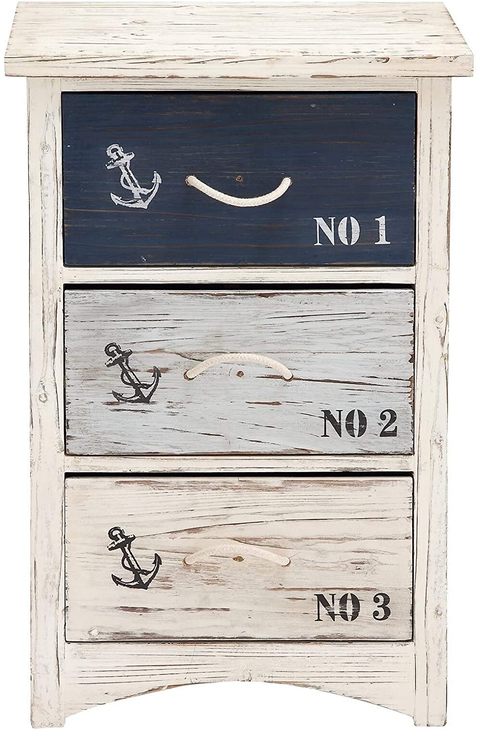 Coastal 30 X 19 Inch Distressed Wooden 3 Tiered Chest White Nautical Rectangle MDF - Diamond Home USA