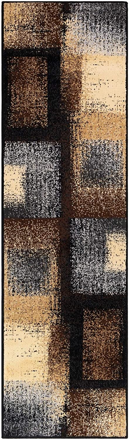 Contemporary Brown/Grey Runner 2'2" X 7'6" Brown Abstract Modern Rectangle Polypropylene Synthetic Latex Free Pet Friendly Stain Resistant