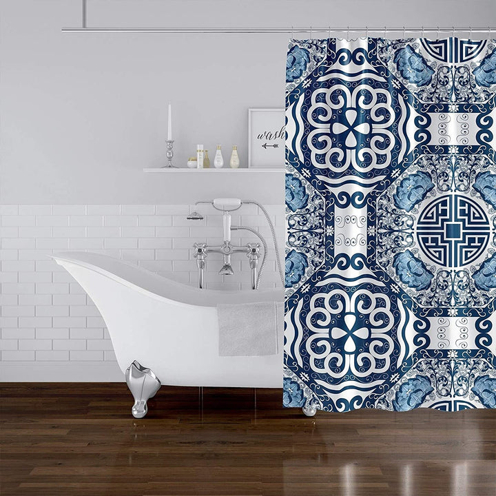 MISC Blue Shower Curtain by 71x74 Blue Geometric Traditional Polyester