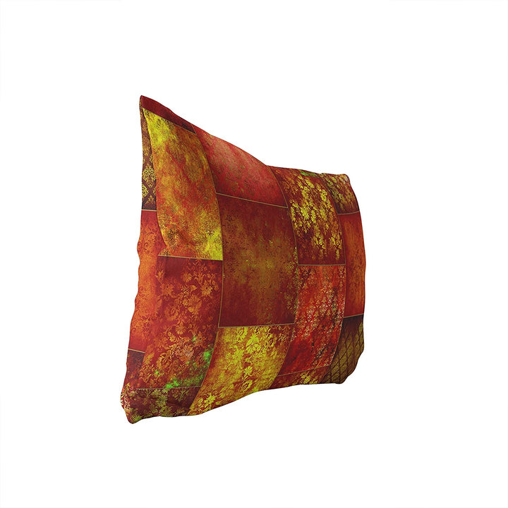 Eclectic Bohemian Patchwork Red Gold Lumbar Pillow Red Geometric Bohemian Eclectic Polyester Single Removable Cover - Diamond Home USA