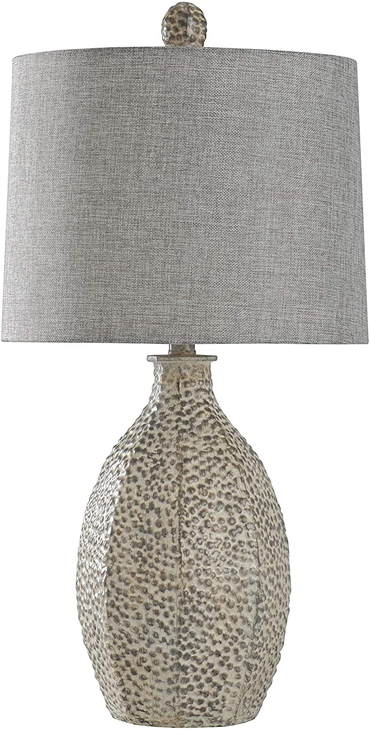 Table Lamp Textured Grey Shade Cream Modern