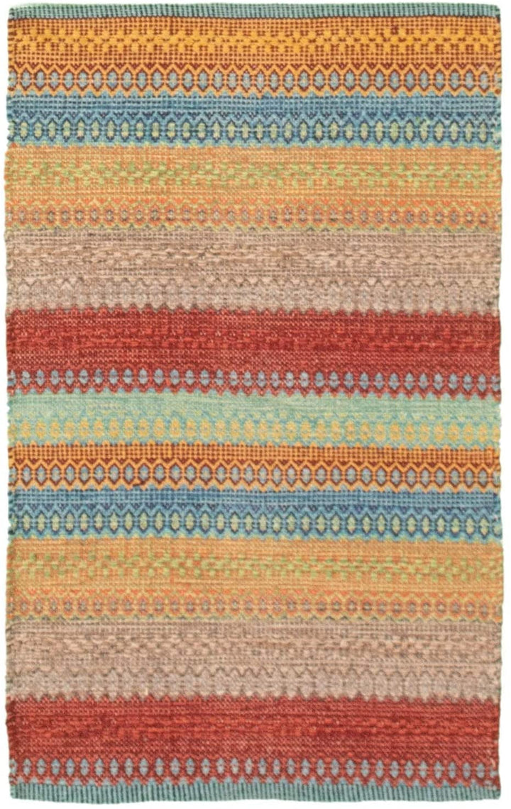 Flat Weave Bold Colorful Khaki Red Wool 2'0 X 3'0 Ivory