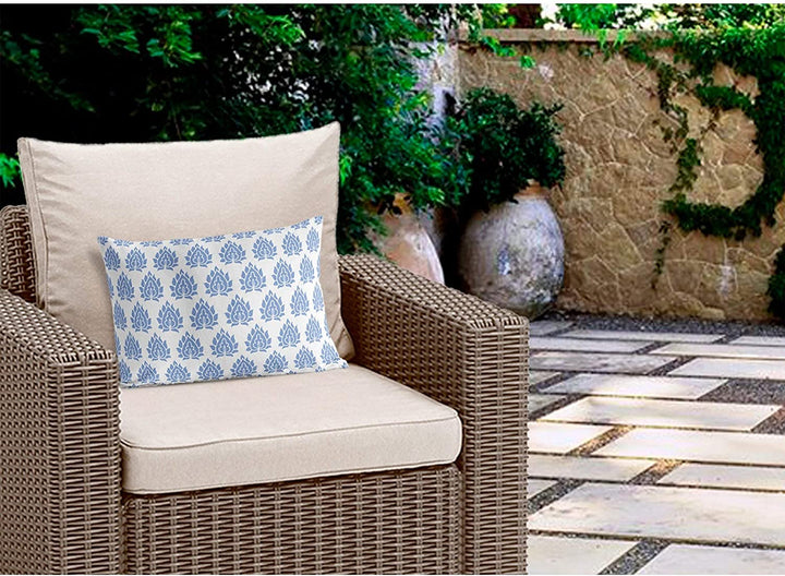 Indoor|Outdoor Lumbar Pillow 20x14 Blue Geometric Modern Contemporary Polyester Removable Cover