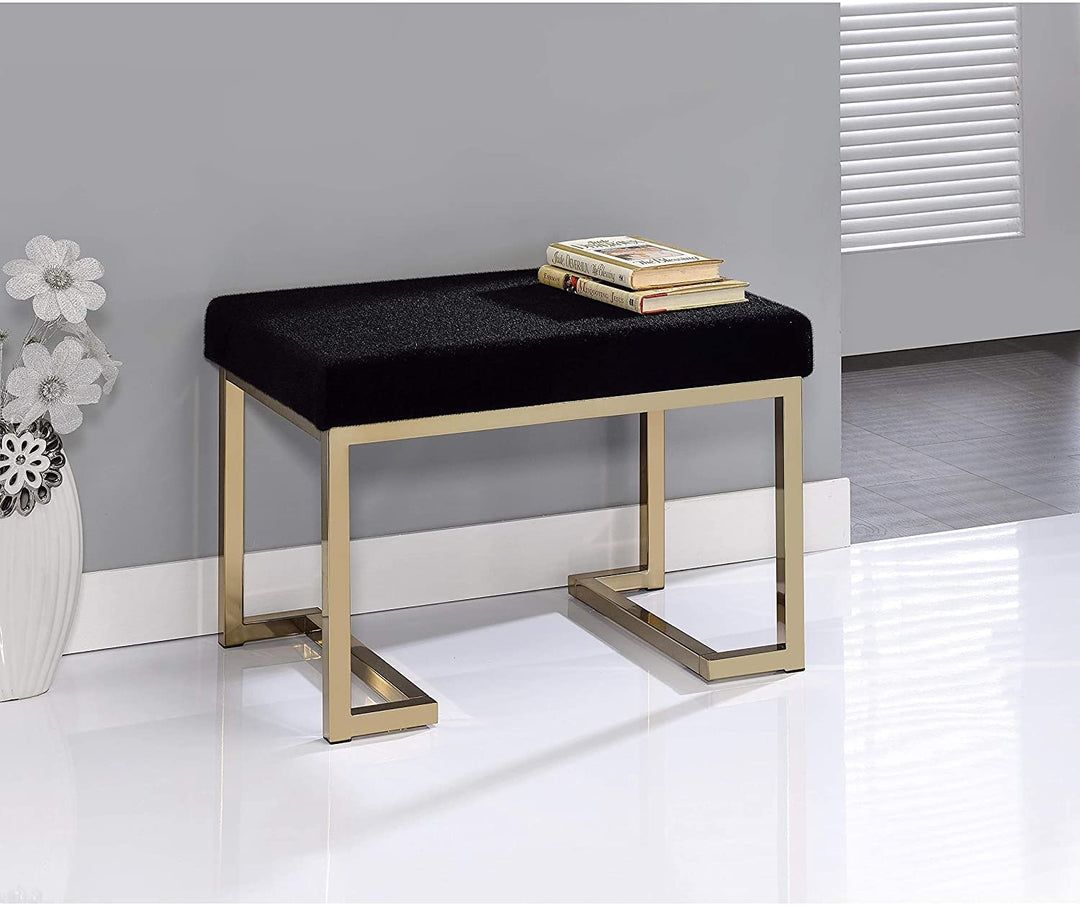 Sweet Black Fabric upholstered Champagne Metal Ottoman Solid
