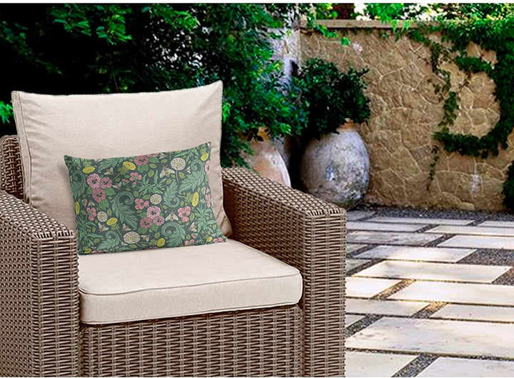 Green Indoor|Outdoor Lumbar Pillow 20x14 Green Floral Modern Contemporary Polyester Removable Cover