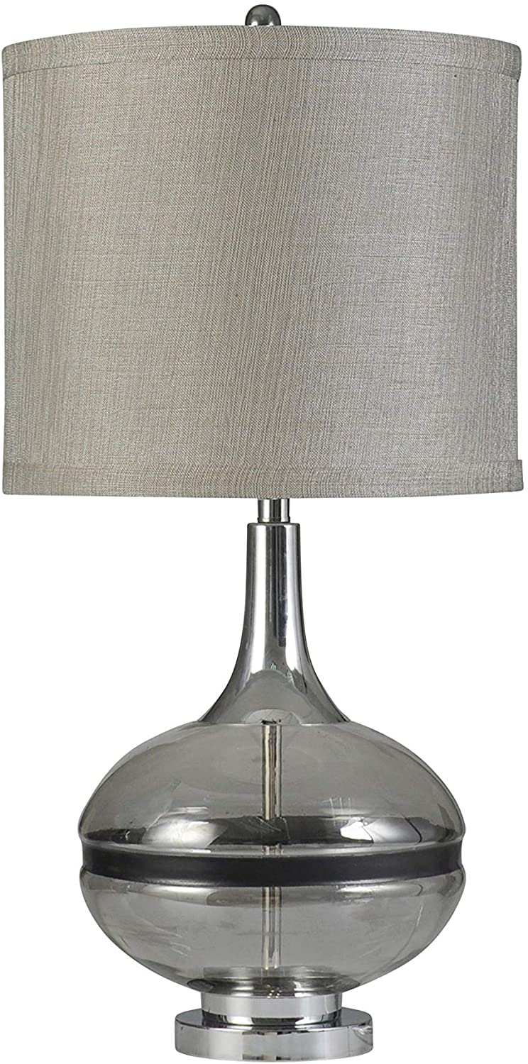 Smoke Glass Steel Table Lamp Taupe Hardback Shade