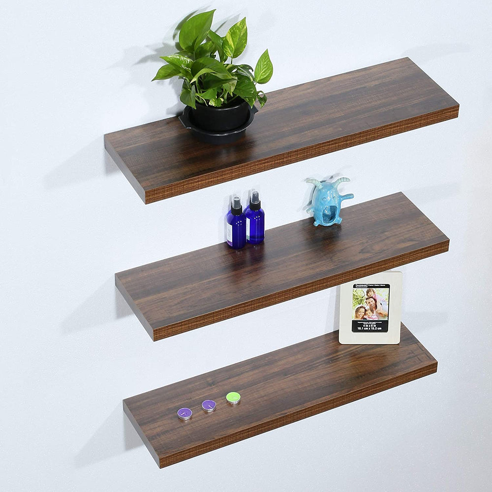 Set 3 Modern Contemporary Antique Walnut Floating Shelf 31 59 251 5 Inches Brown Mid Century MDF Wood Natural Finish - Diamond Home USA
