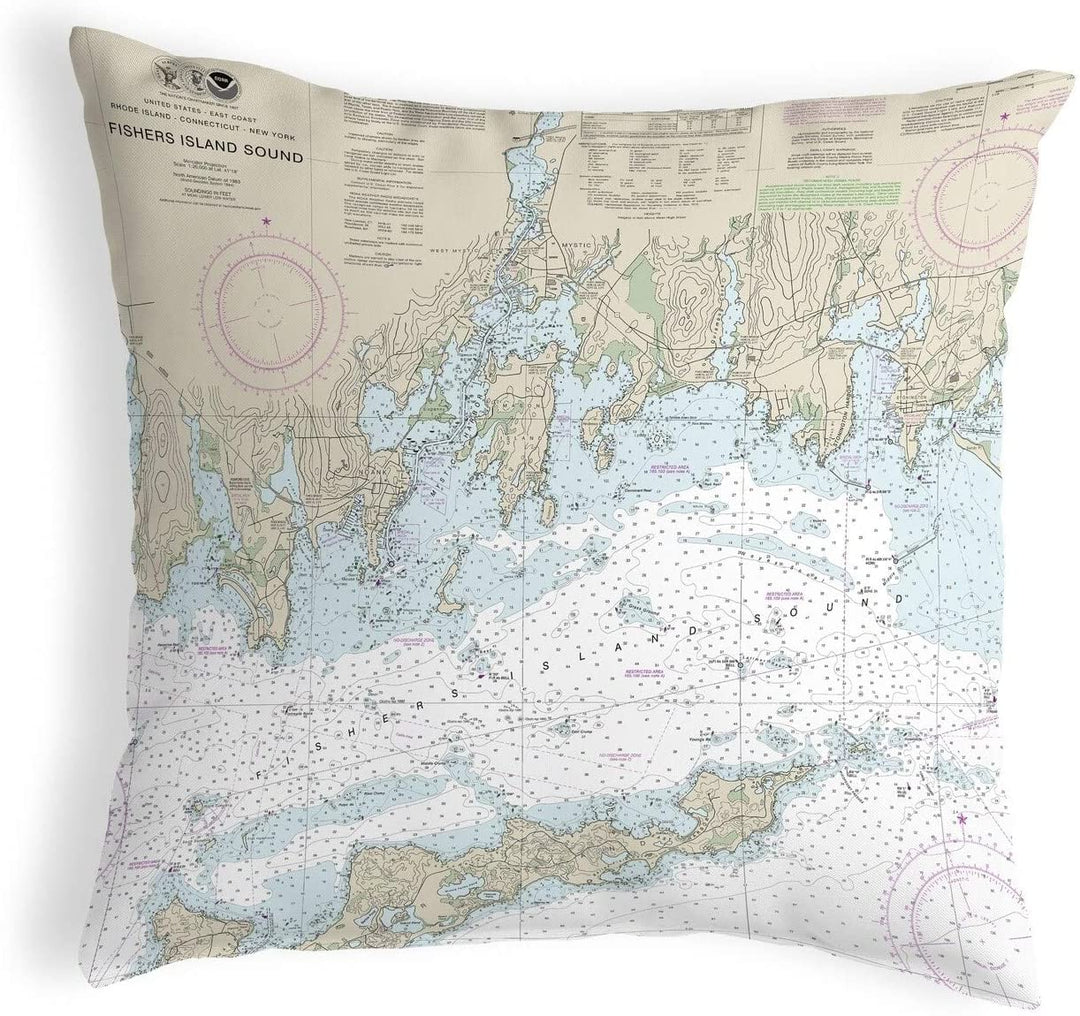 Fishers Island Sound Ri Nautical Map Noncorded Pillow