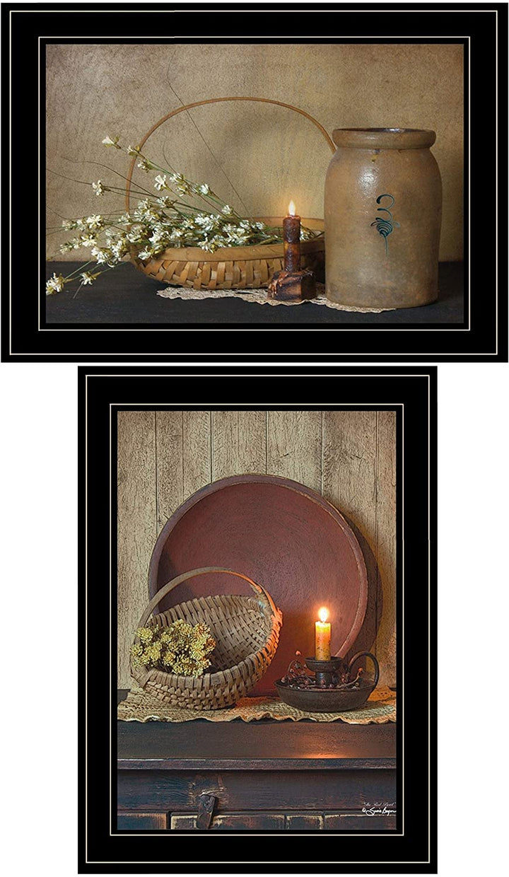Candle Light Flowers Ready Hang Framed Black Frame