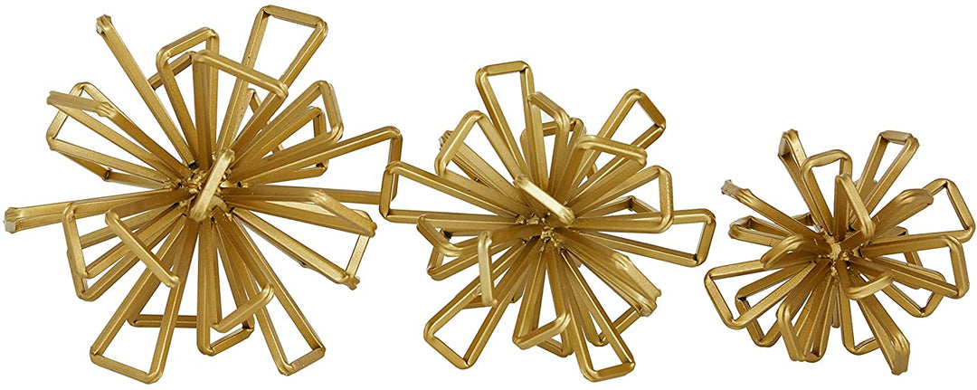 Gold Metal 3D Geometric Star Sculptures Set 3 8 X 8round Iron - Diamond Home USA