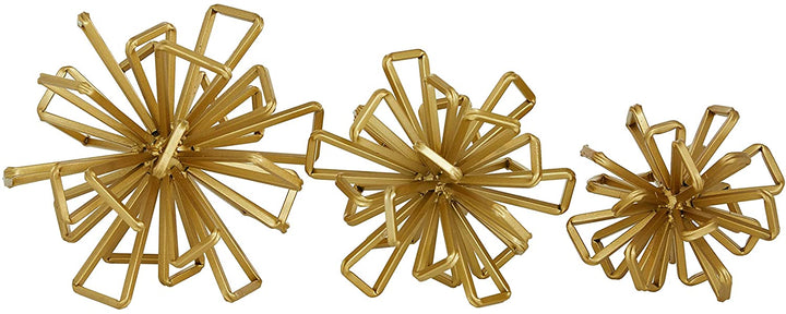 Gold Metal 3D Geometric Star Sculptures Set 3 8 X 8round Iron - Diamond Home USA
