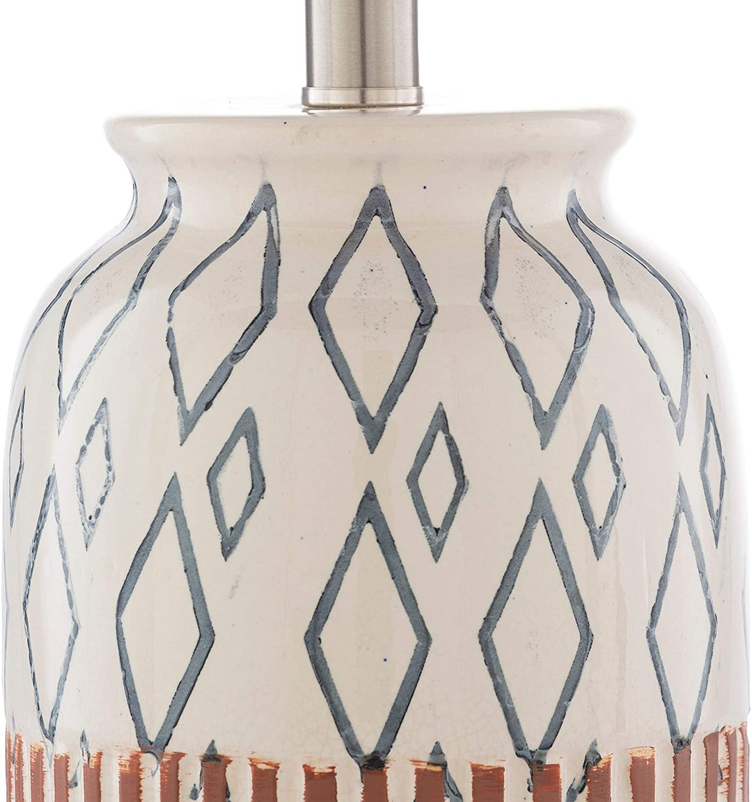 Moroccan Painted Ceramic 21 inch Table Lamp Cream Bohemian Eclectic White - Diamond Home USA
