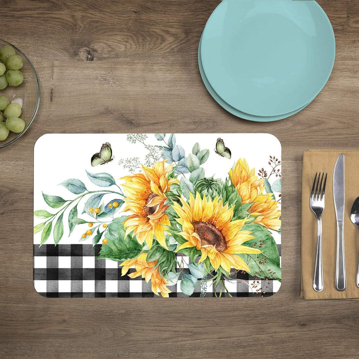 Wipe Clean Placemats Set 4 Sunflower Fields Color Rectangle Plastic - Diamond Home USA