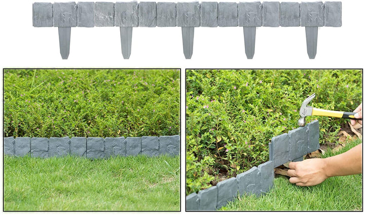 Stone Outdoor Lawn Edging Gate 10pk Interlocking Stakes Grey