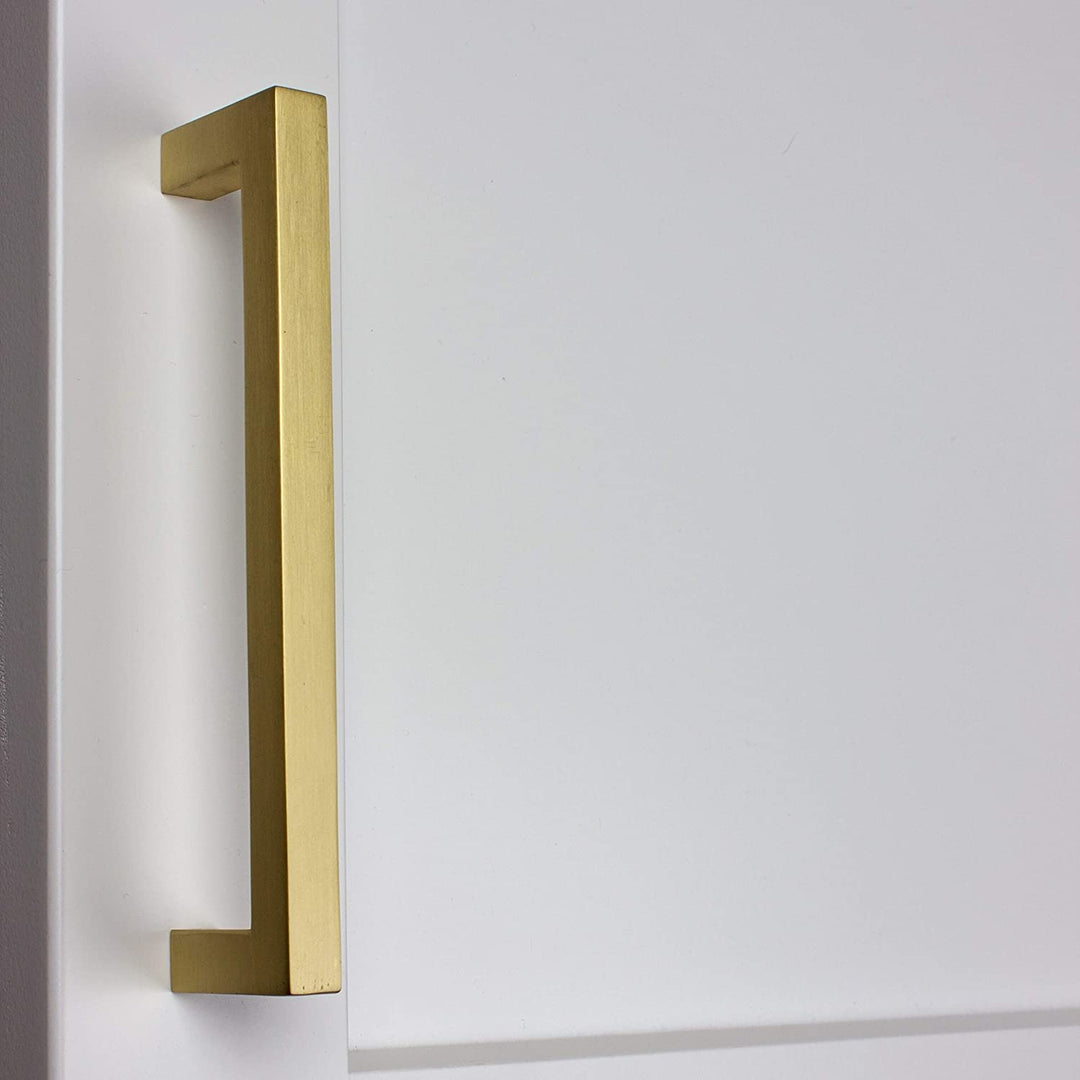 5 inch Satin Gold Solid Square Bar Pull Handle (Pack 10) Modern Contemporary Zinc Finish - Diamond Home USA