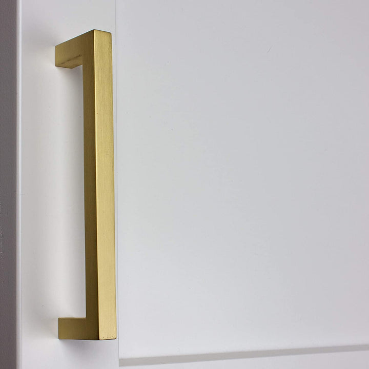 5 inch Satin Gold Solid Square Bar Pull Handle (Pack 10) Modern Contemporary Zinc Finish - Diamond Home USA