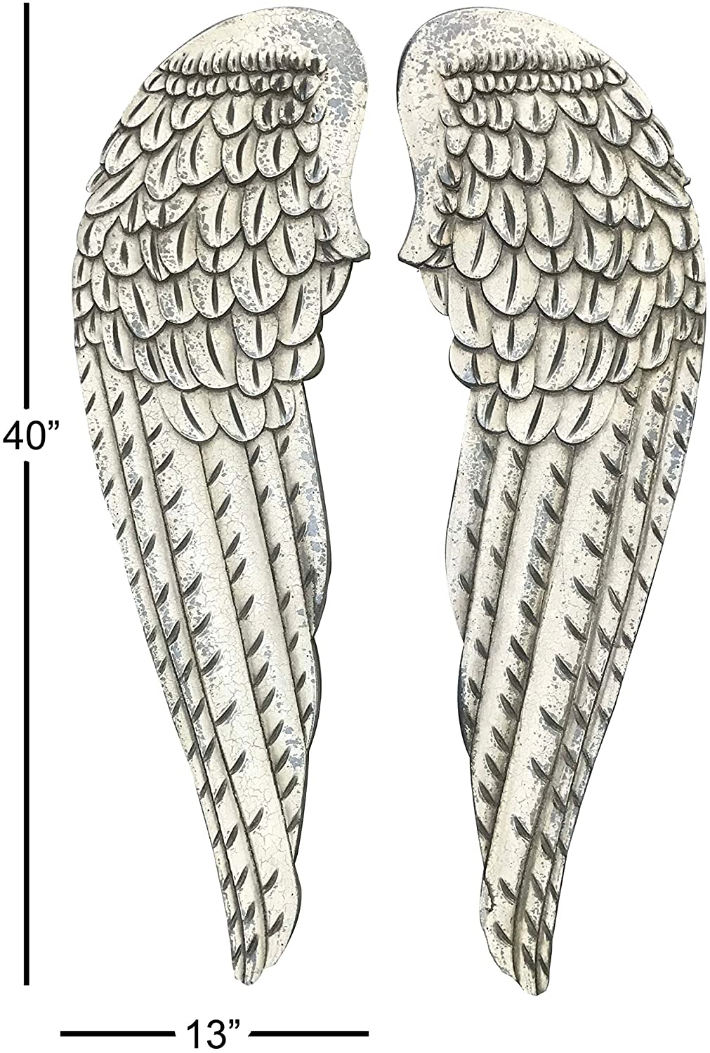 Large Distressed White Angel Wings Wood Wall Art Set 2 13" X 40 50" Each Vintage - Diamond Home USA