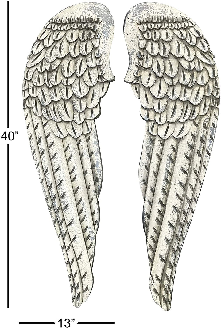 Large Distressed White Angel Wings Wood Wall Art Set 2 13" X 40 50" Each Vintage - Diamond Home USA