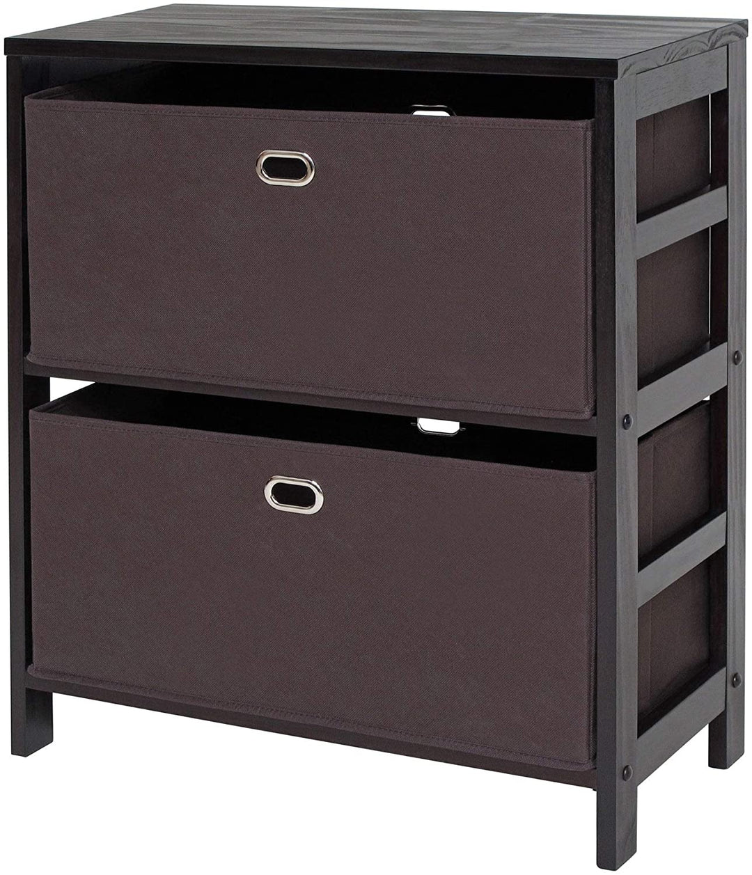3 pc Set Storage Shelf W/Black Fabric Baskets Brown