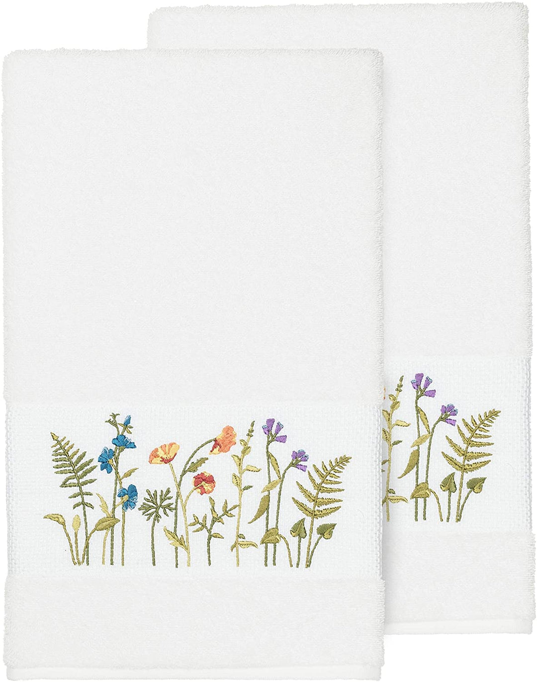 White Turkish Cotton Wildflowers Embroidered Bath Towels