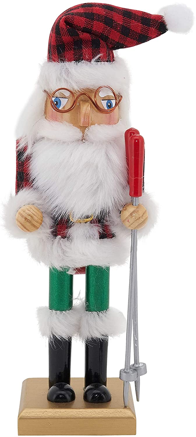 Skier Nutcracker Decoration Buffalo Plaid Design