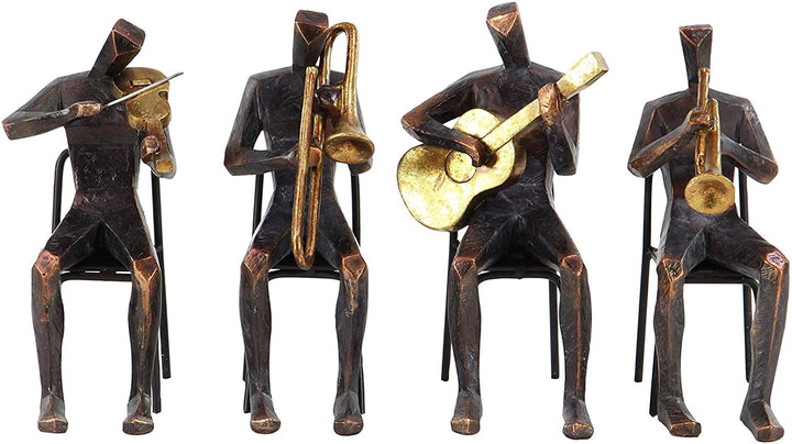 Set 4 Traditional Resin Metal Musician Sculptures Brown