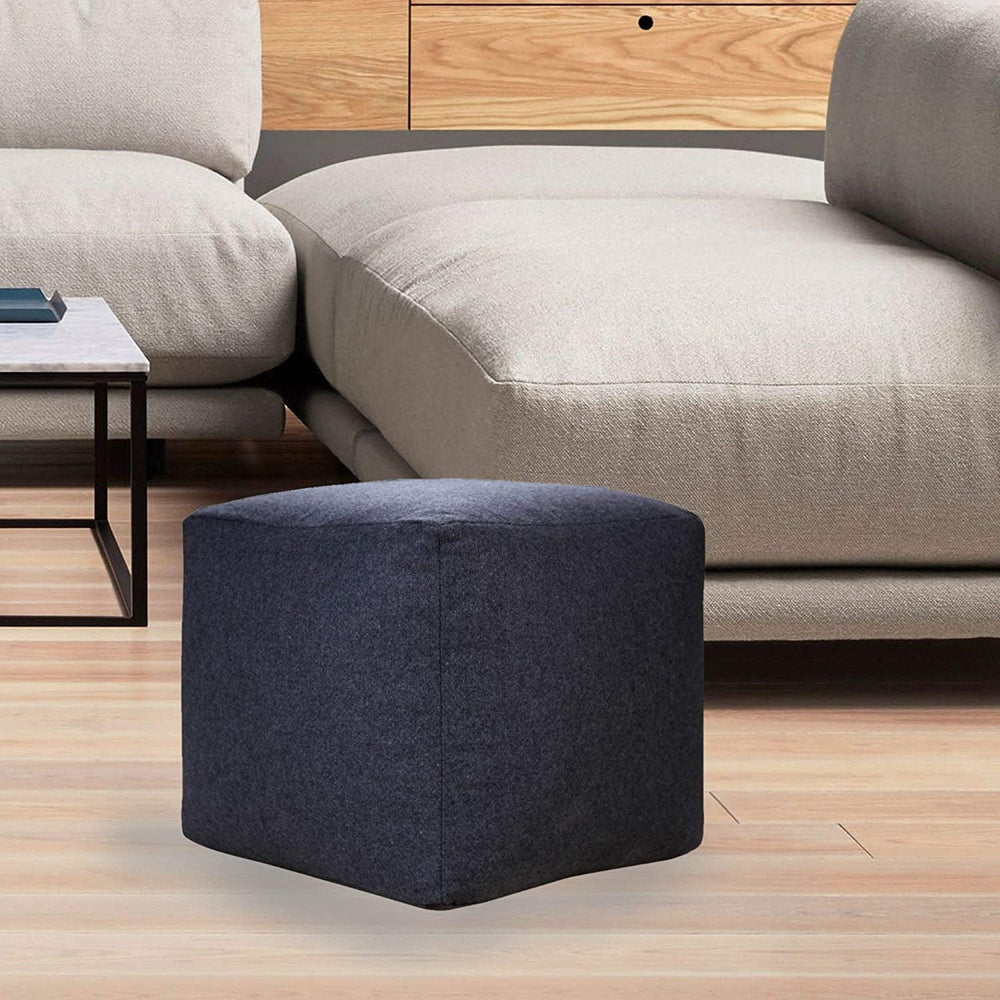 MISC Dark Grey Square Designer Pouf Ottoman Solid Color Bohemian Eclectic Cotton Single Handmade